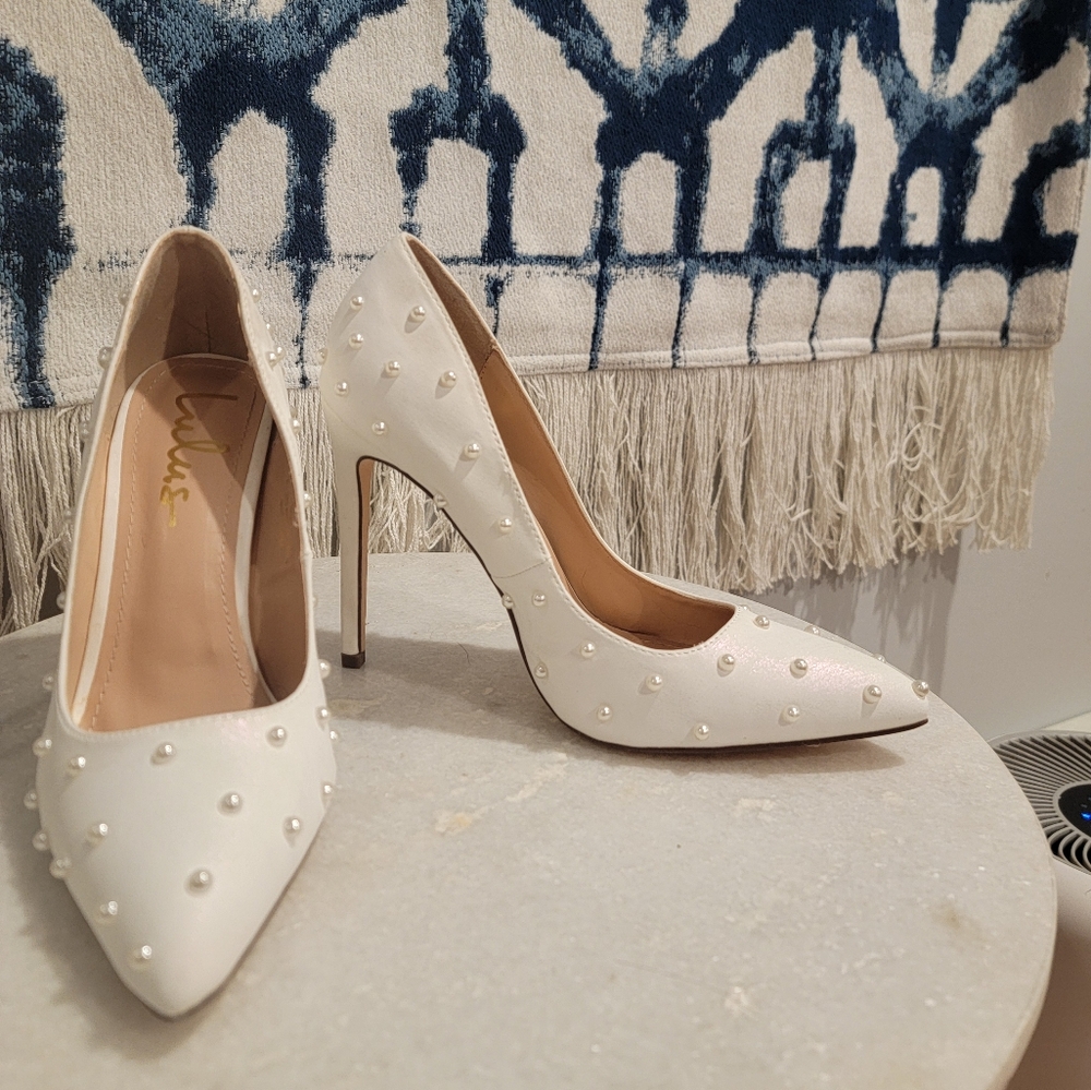 LuLus satin pearl pumps Iridescent Purple Sheen Perfect For Prom, Wedding - Picture 2 of 7